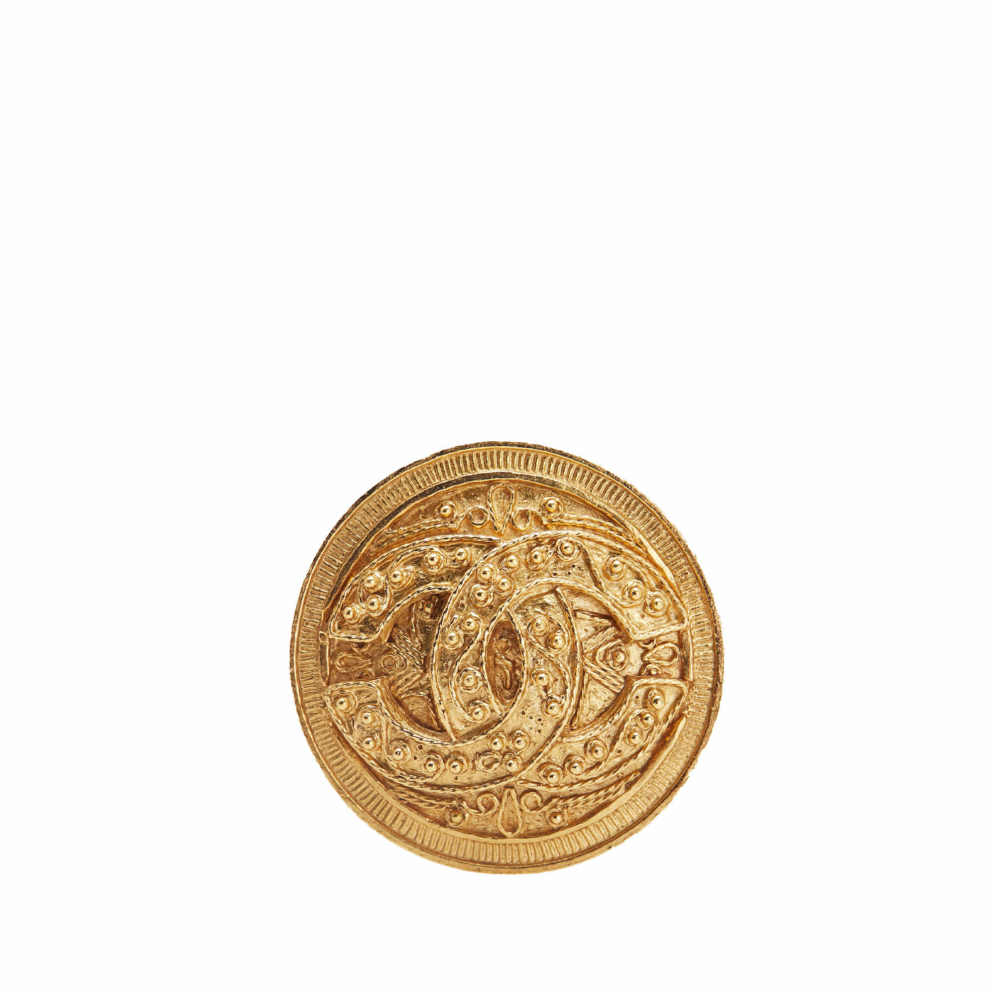 Chanel Gold Plated CC Medallion Brooch