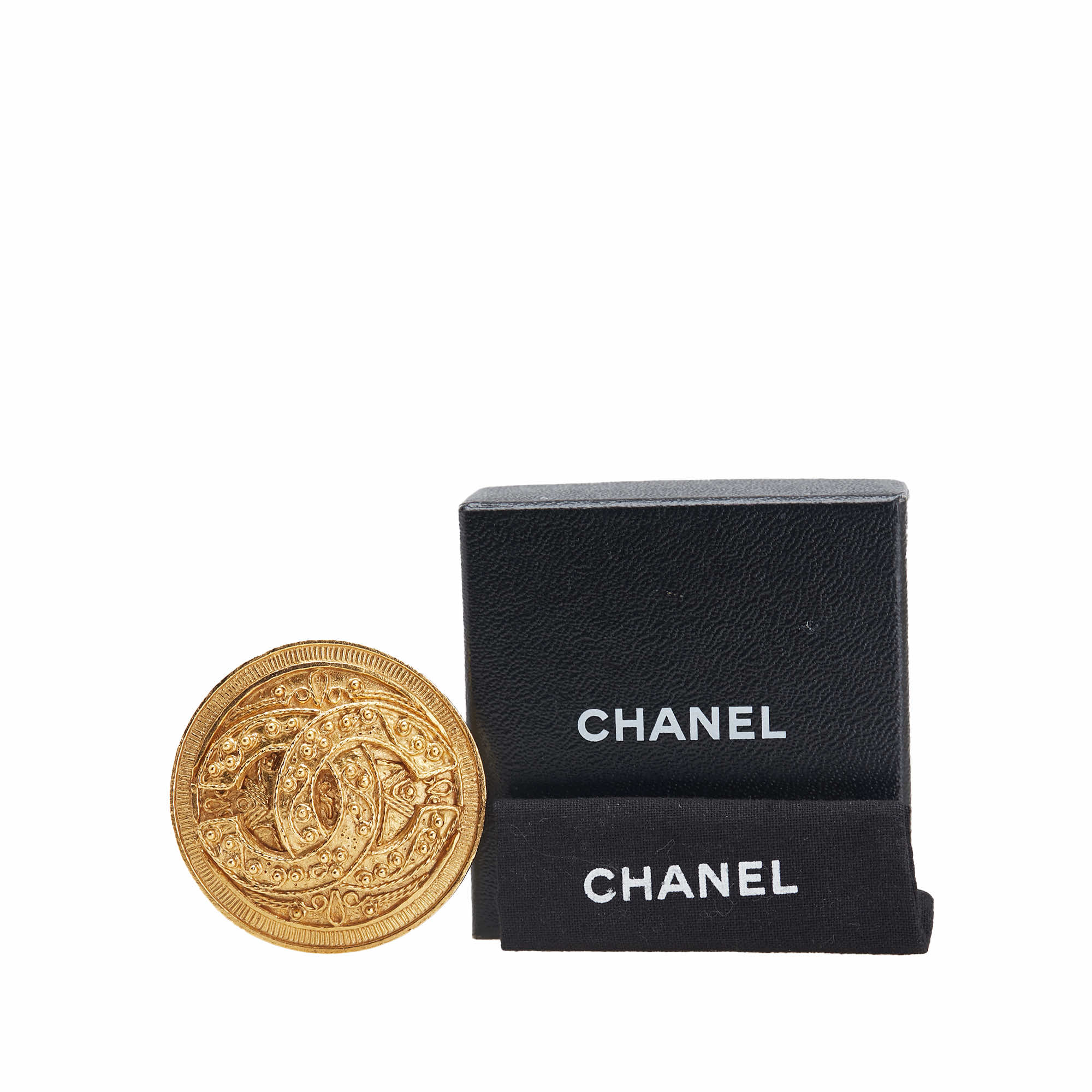 Chanel Gold Plated CC Medallion Brooch - Side view