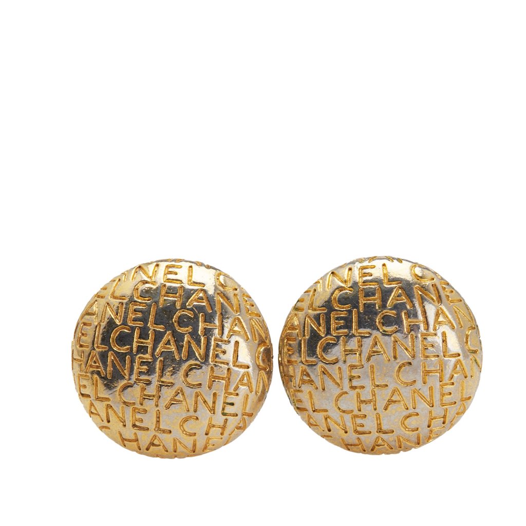 Chanel Gold Plated Logo Clip-On Earrings