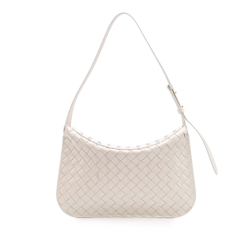 Bottega Veneta Brushed Calfskin Intrecciato Cradle Fold Over Shoulder Bag