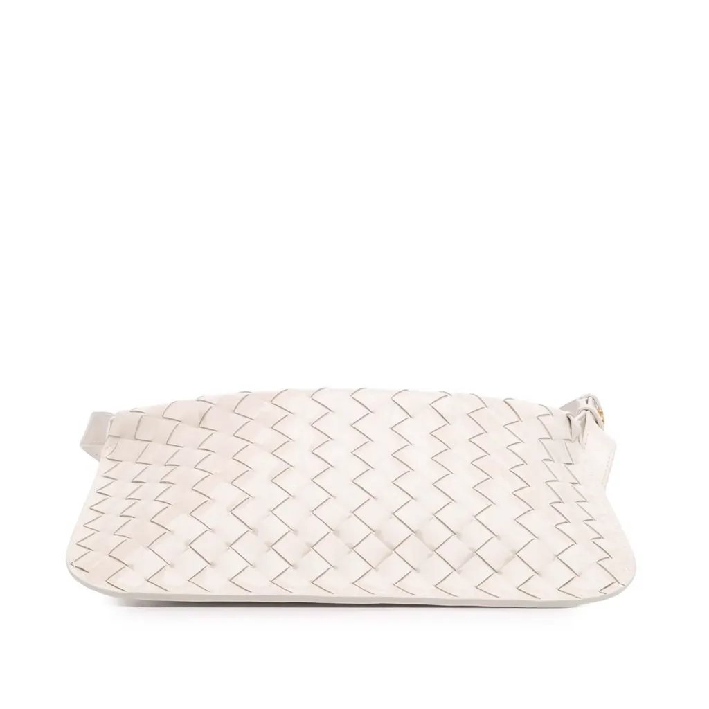 Bottega Veneta Brushed Calfskin Intrecciato Cradle Fold Over Shoulder Bag White Leather Good - Inside View