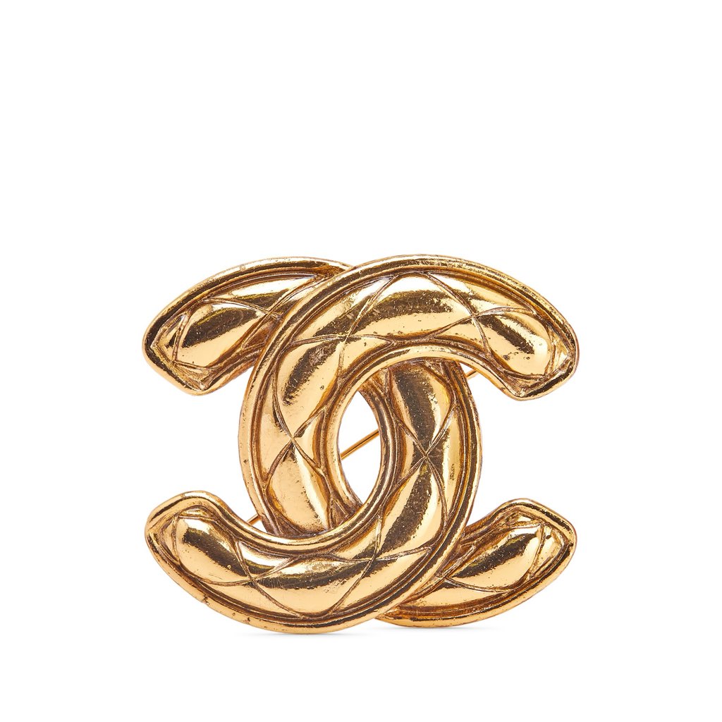 Chanel Gold Plated CC Quilted Brooch
