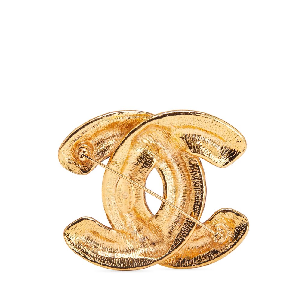Chanel Gold Plated CC Quilted Brooch - Back view