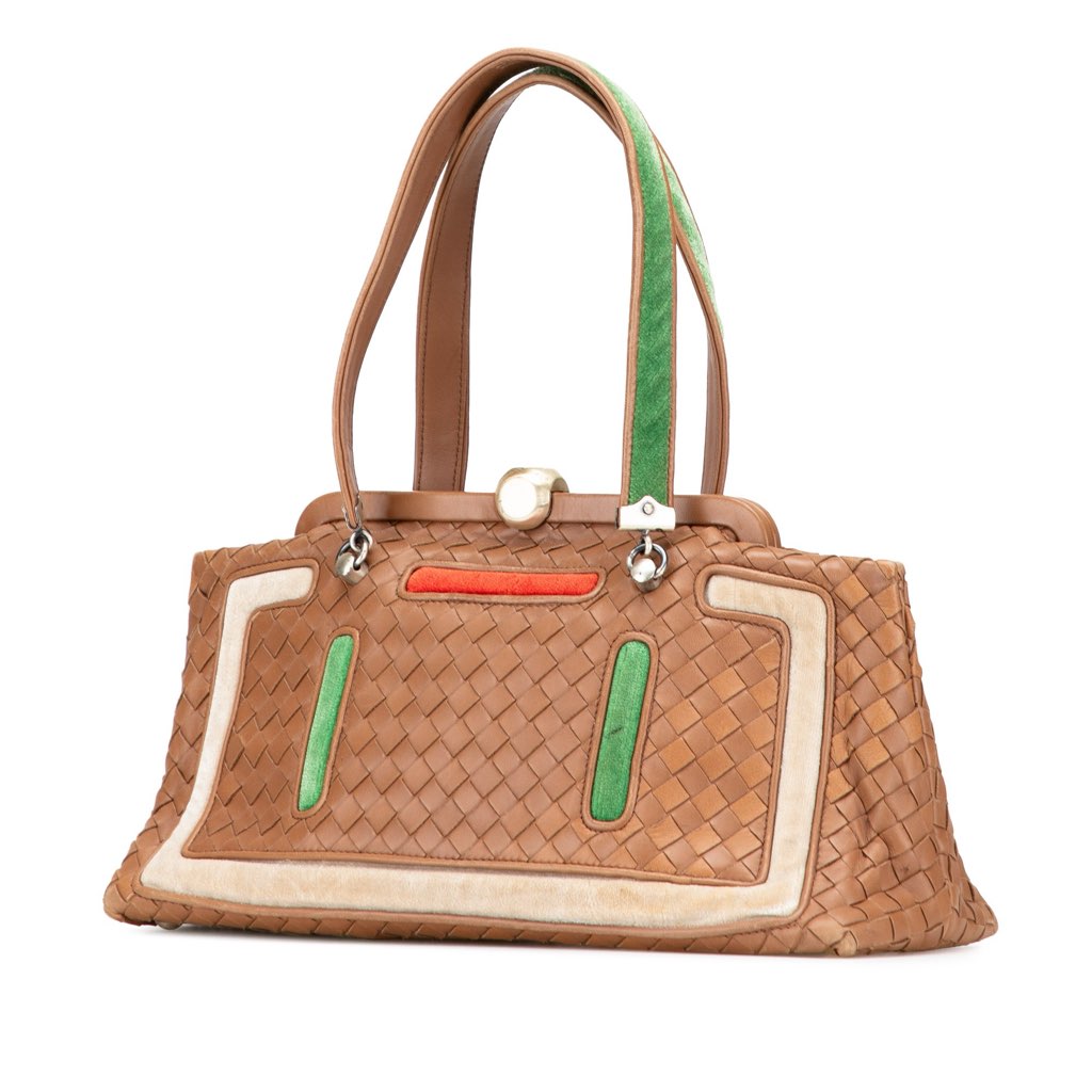 Bottega Veneta Velvet Trimmed Nappa Intrecciato Frame Bag - Back view