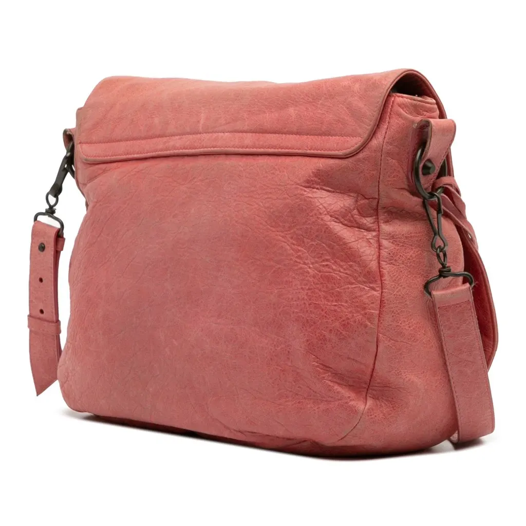 Balenciaga Lambskin Motocross Classic Folk Messenger Bag Pink Leather Good - Back View
