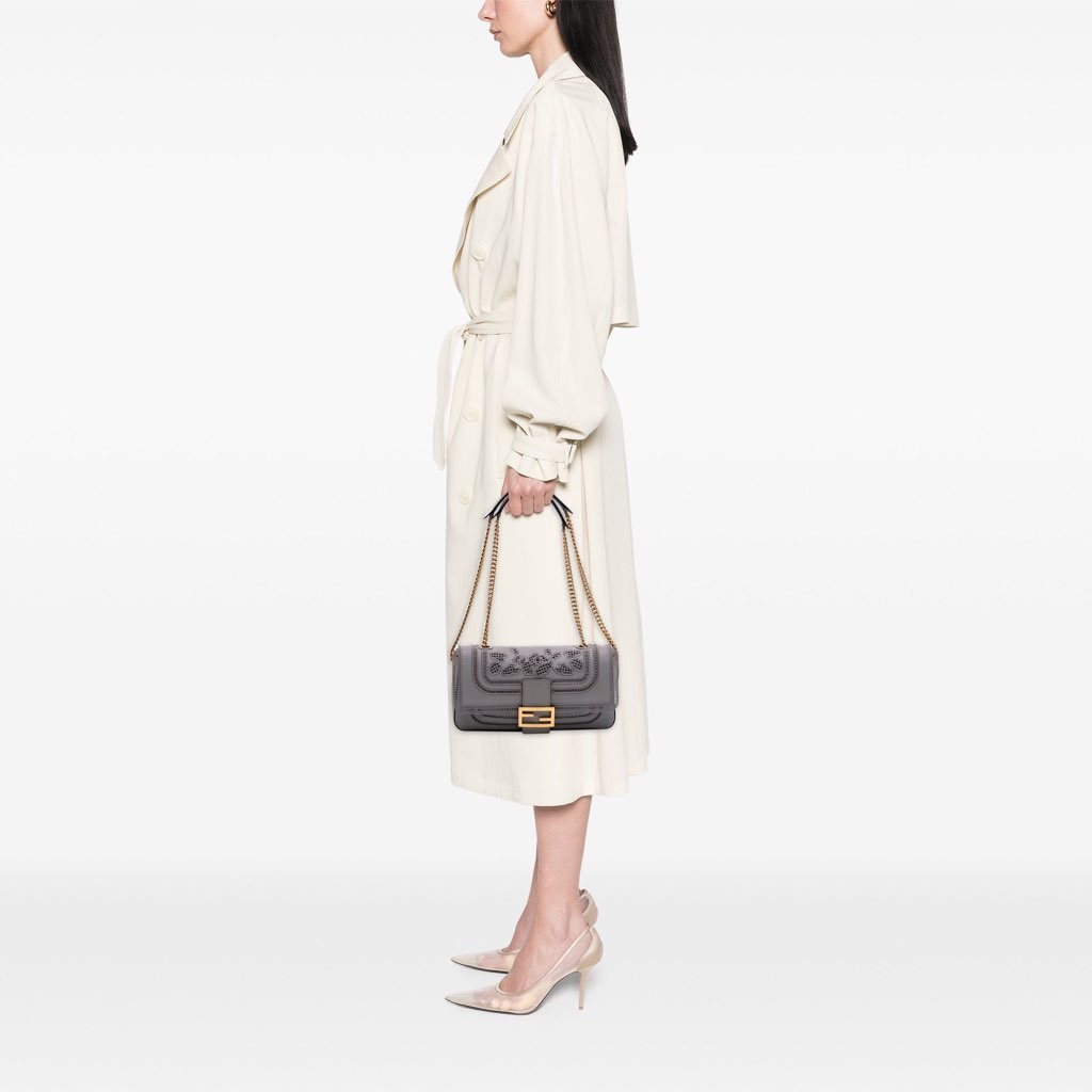 Fendi Embroidered Lace Leather Baguette Chain - Image 13