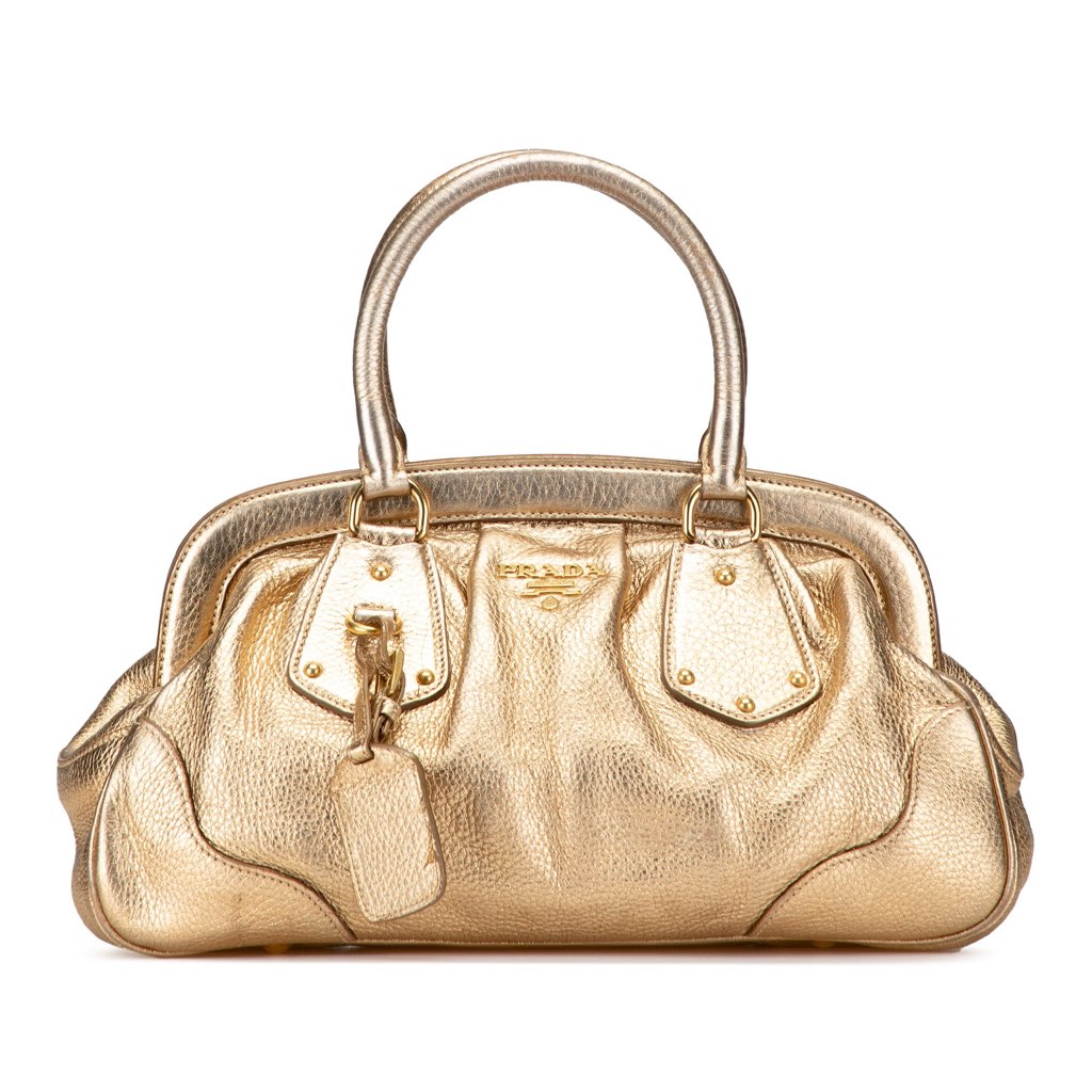 Prada Metallic Vitello Daino Frame Handbag