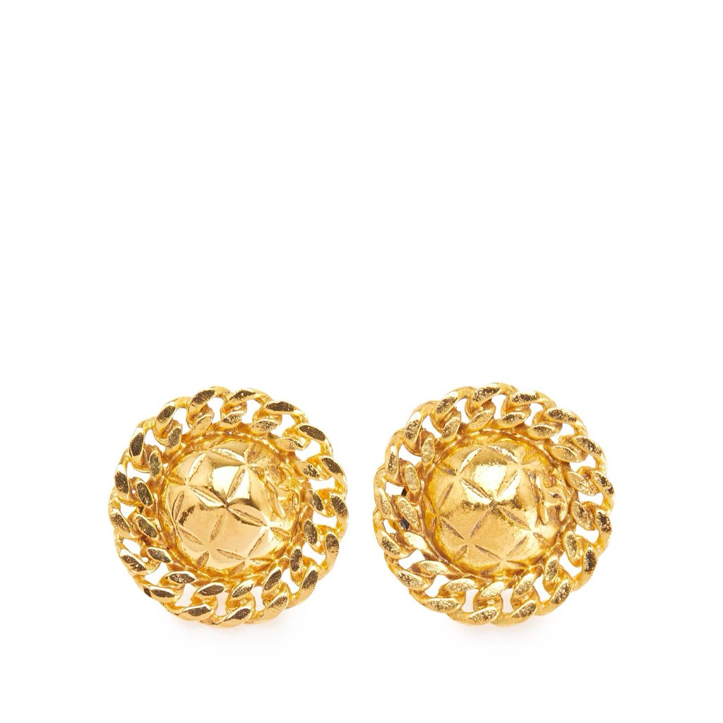 Chanel Gold Plated Quilted Chain Clip On Earrings