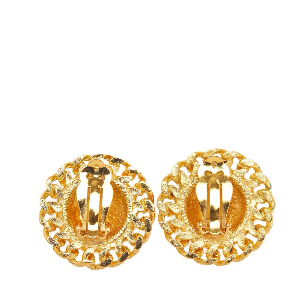 Chanel Gold Plated Quilted Chain Clip On Earrings - Back view