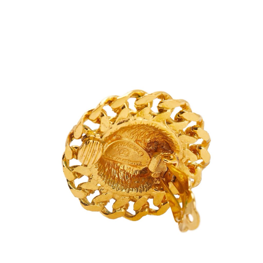 Chanel Gold Plated Quilted Chain Clip On Earrings - Image 6
