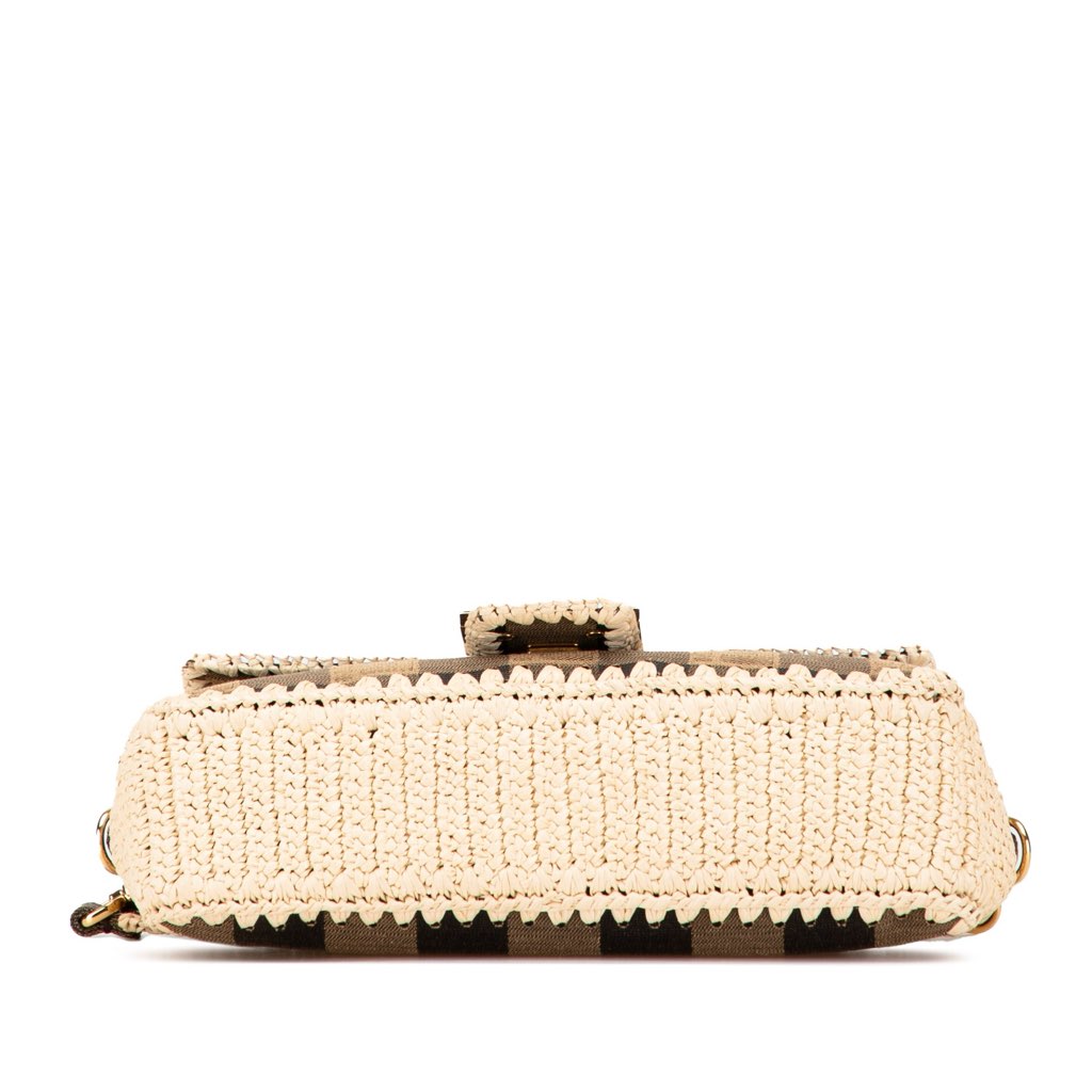 Fendi Pequin Gingham Canvas And Raffia Baguette Satchel - Image 6