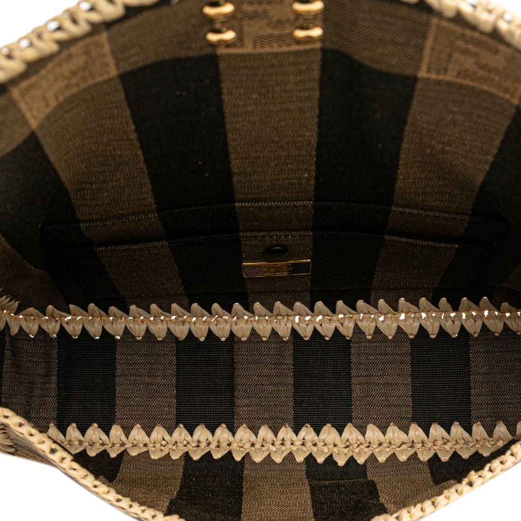 Fendi Pequin Gingham Canvas And Raffia Baguette Satchel - 4