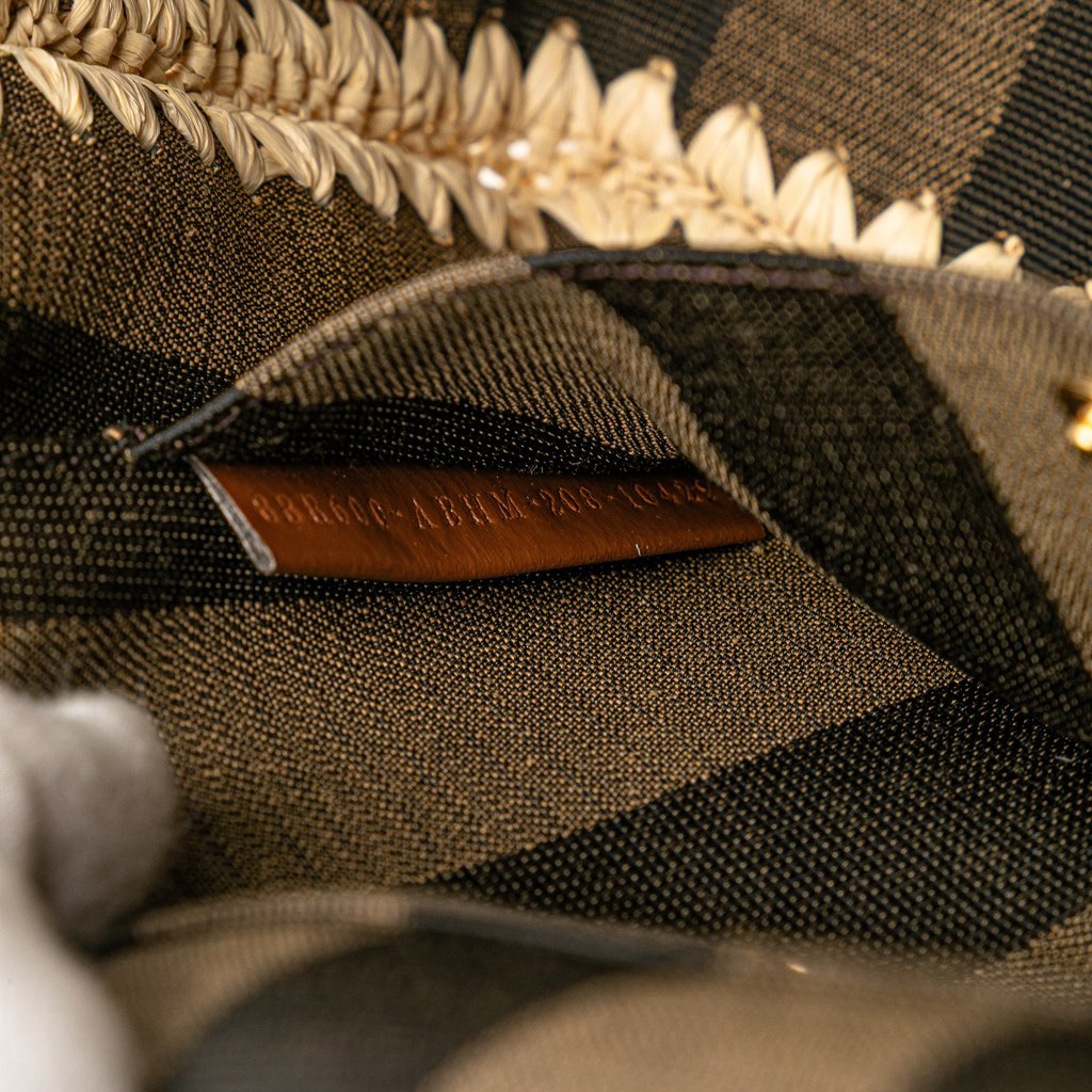 Fendi Pequin Gingham Canvas And Raffia Baguette Satchel - Detail 1