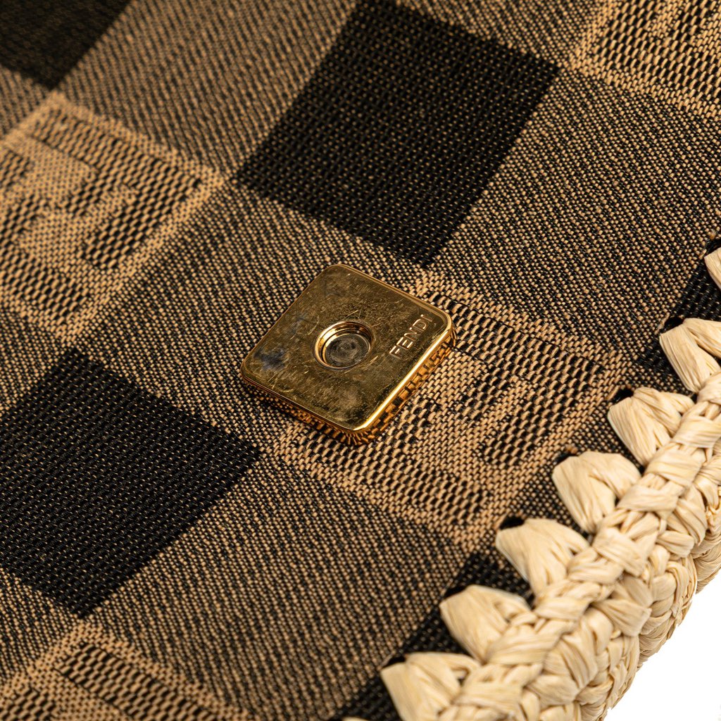 Fendi Pequin Gingham Canvas And Raffia Baguette Satchel - Detail 2