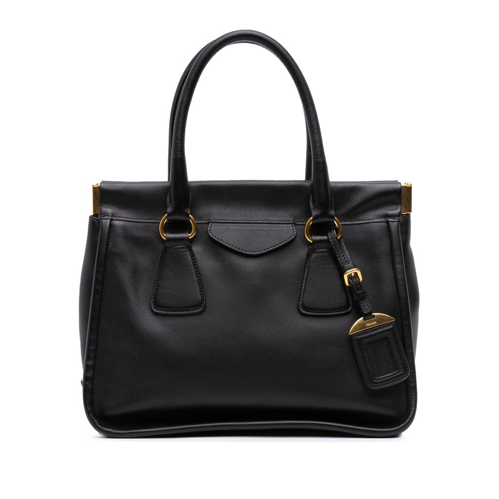 Prada Saffiano Lucido Top Handle Frame Tote