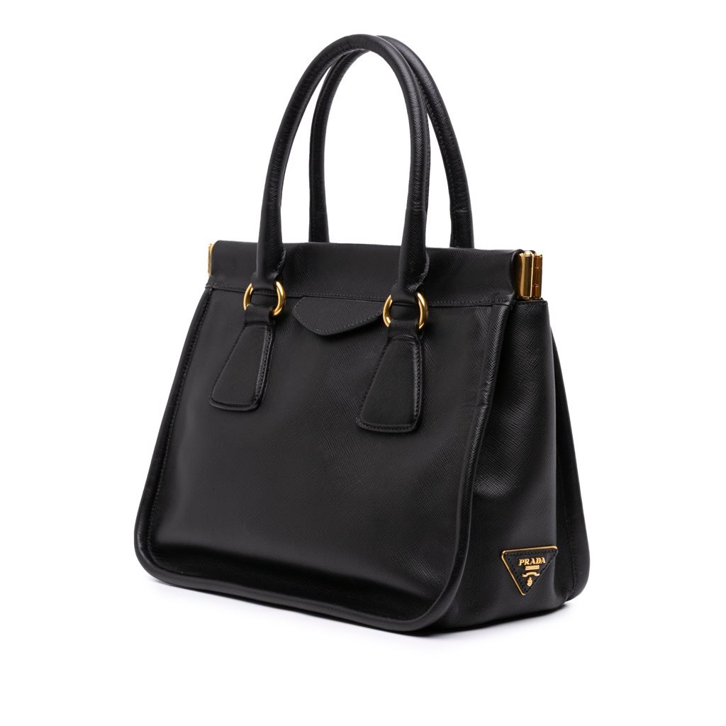 Prada Saffiano Lucido Top Handle Frame Tote - Back view