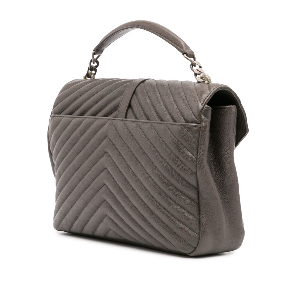 Saint Laurent Large Chevron Sheepskin Monogram College Bag - 2