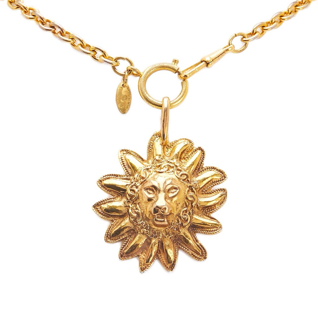 Chanel Gold Plated Leo Lion Sun Medallion Necklace