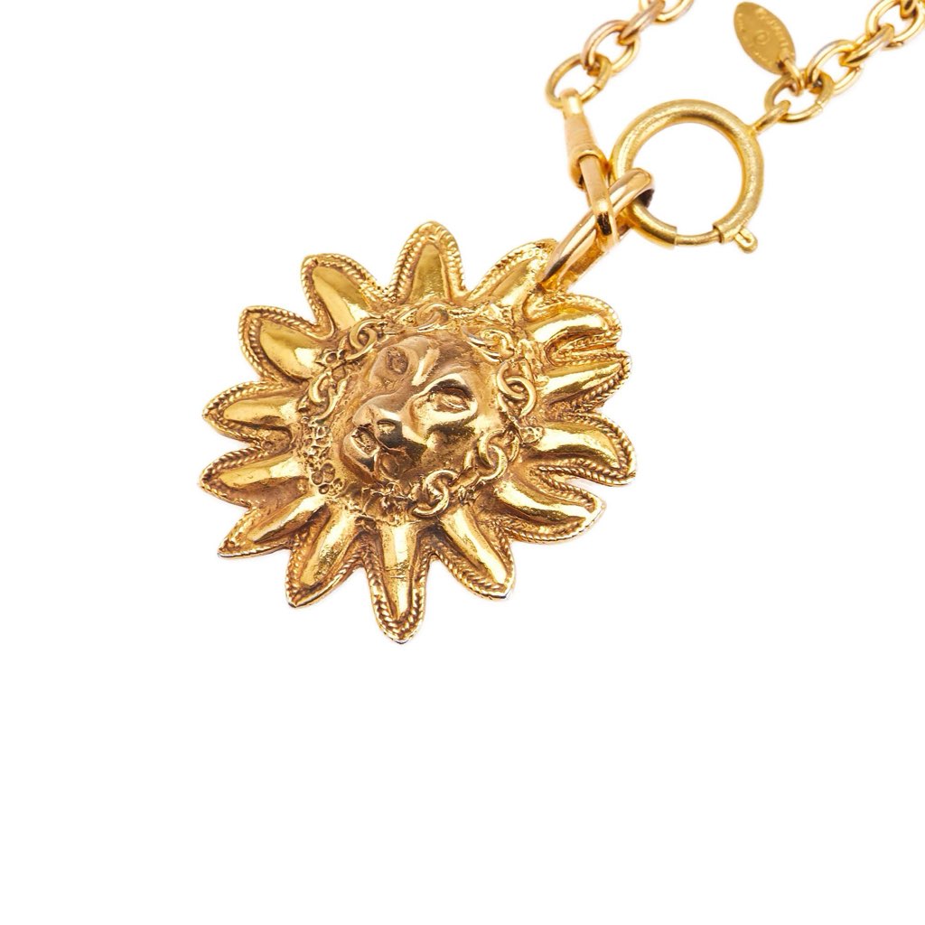 Chanel Gold Plated Leo Lion Sun Medallion Necklace - Back view