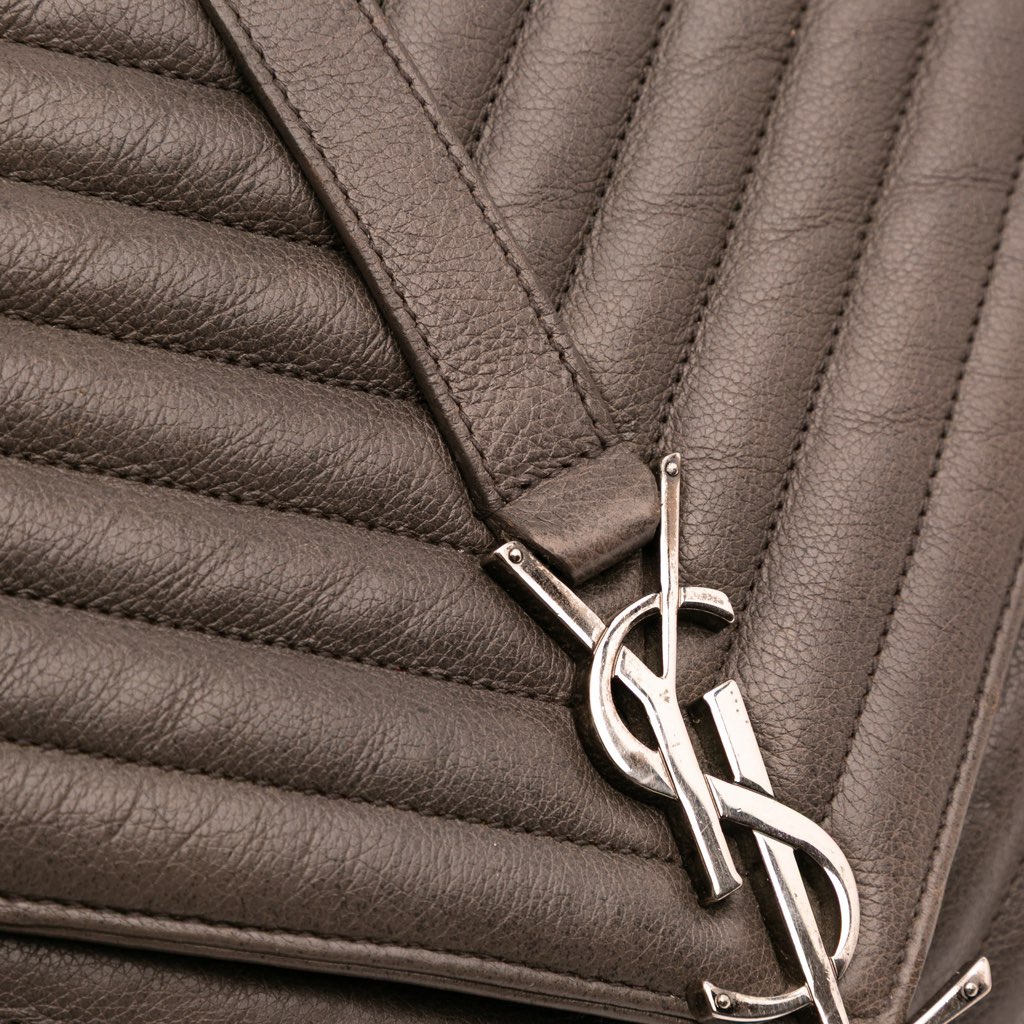 Saint Laurent Large Chevron Sheepskin Monogram College Bag - Image 13