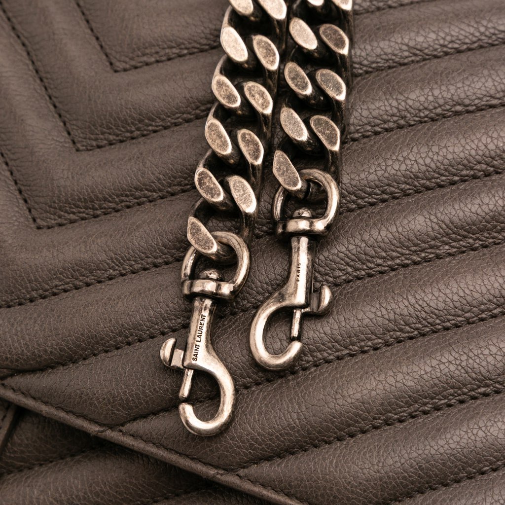 Saint Laurent Large Chevron Sheepskin Monogram College Bag - Image 14