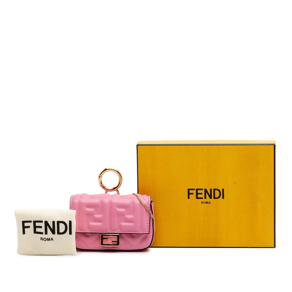 Fendi Nano Zucca Embossed Leather Baguette Charm - Image 12