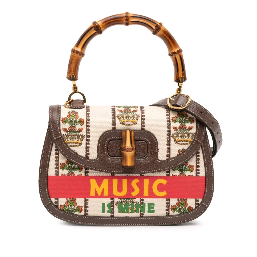 Gucci 100th Anniversary Medium Canvas 1947 Bamboo Top Handle Bag Brown Canvas Good - Front View