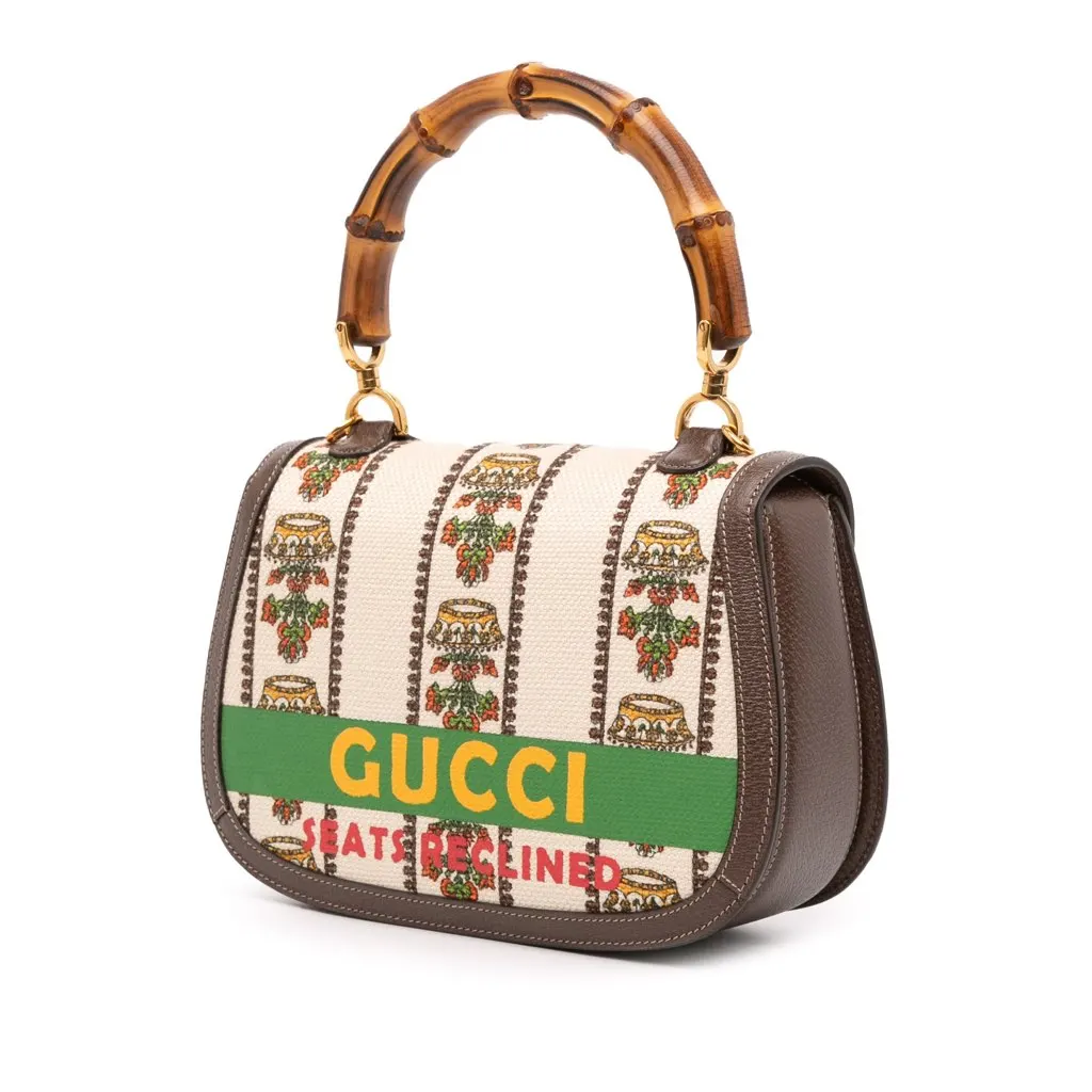 Gucci 100th Anniversary Medium Canvas 1947 Bamboo Top Handle Bag Brown Canvas Good - Back View