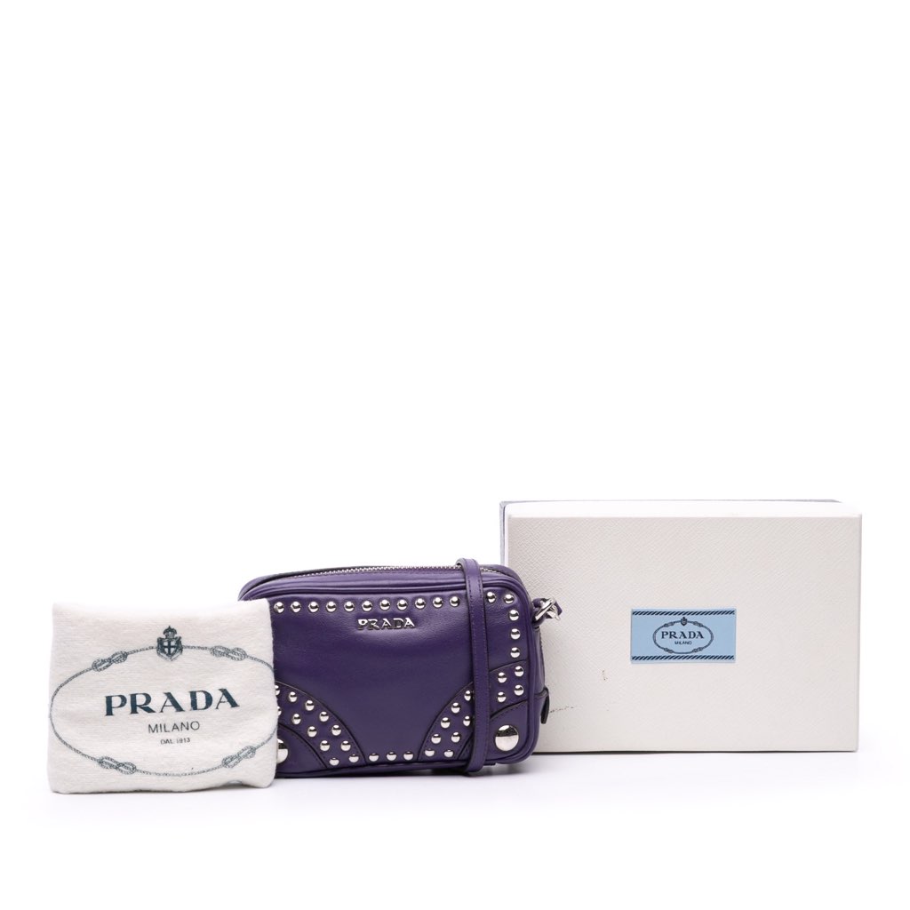 Prada Mini Leather Studded Camera Bag - Image 13