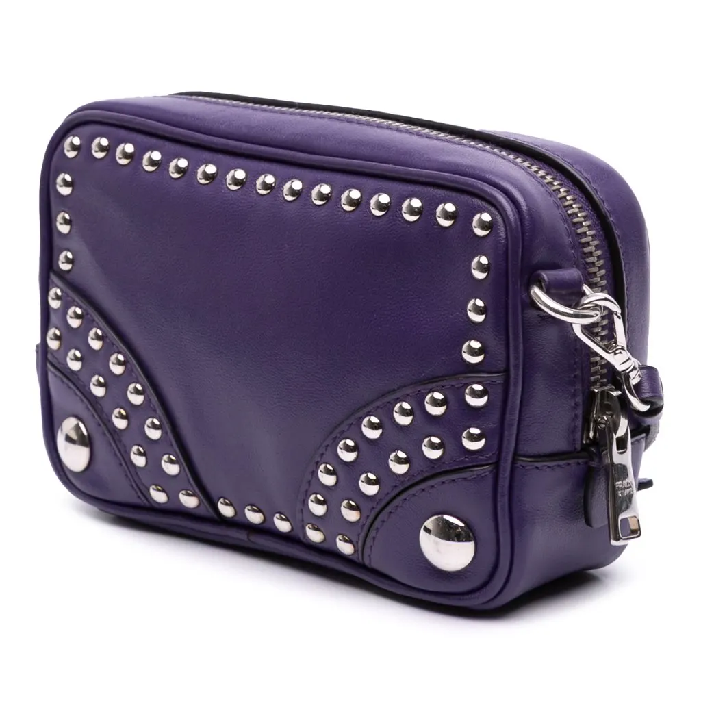 Prada Mini Leather Studded Camera Bag Purple Leather Good - Back View