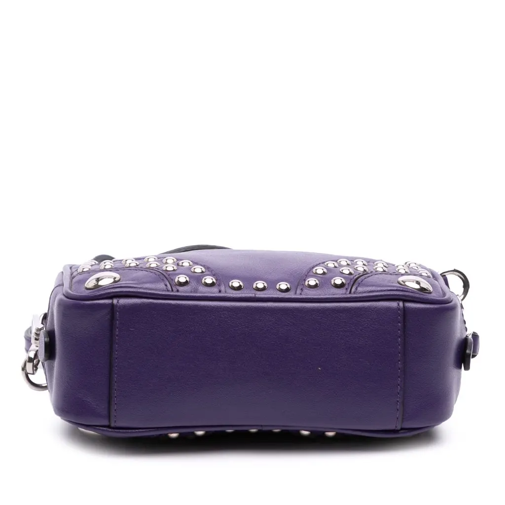 Prada Mini Leather Studded Camera Bag Purple Leather Good - Inside View