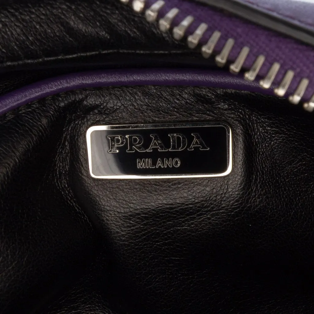 Prada Mini Leather Studded Camera Bag Purple Leather Good - Box View