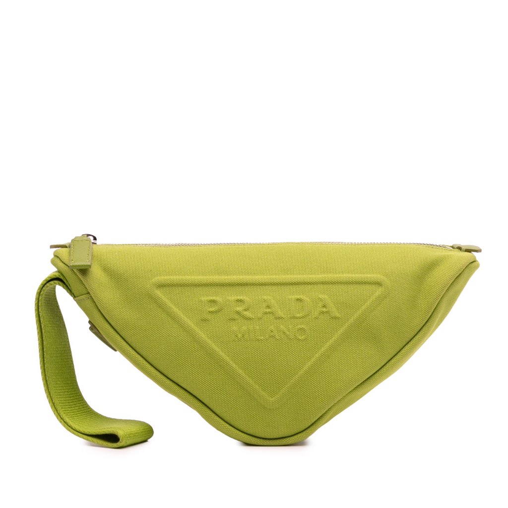 Prada Canvas Canapa Triangle Logo Wristlet Clutch