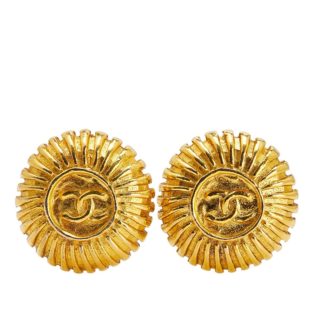 Chanel Gold Plated CC Round Clip On Earrings