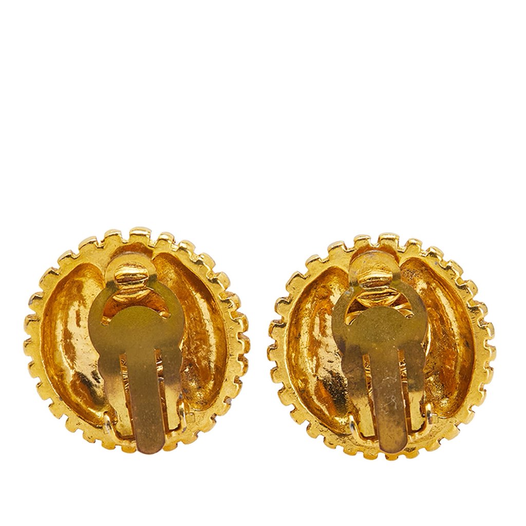 Chanel Gold Plated CC Round Clip On Earrings - Back view