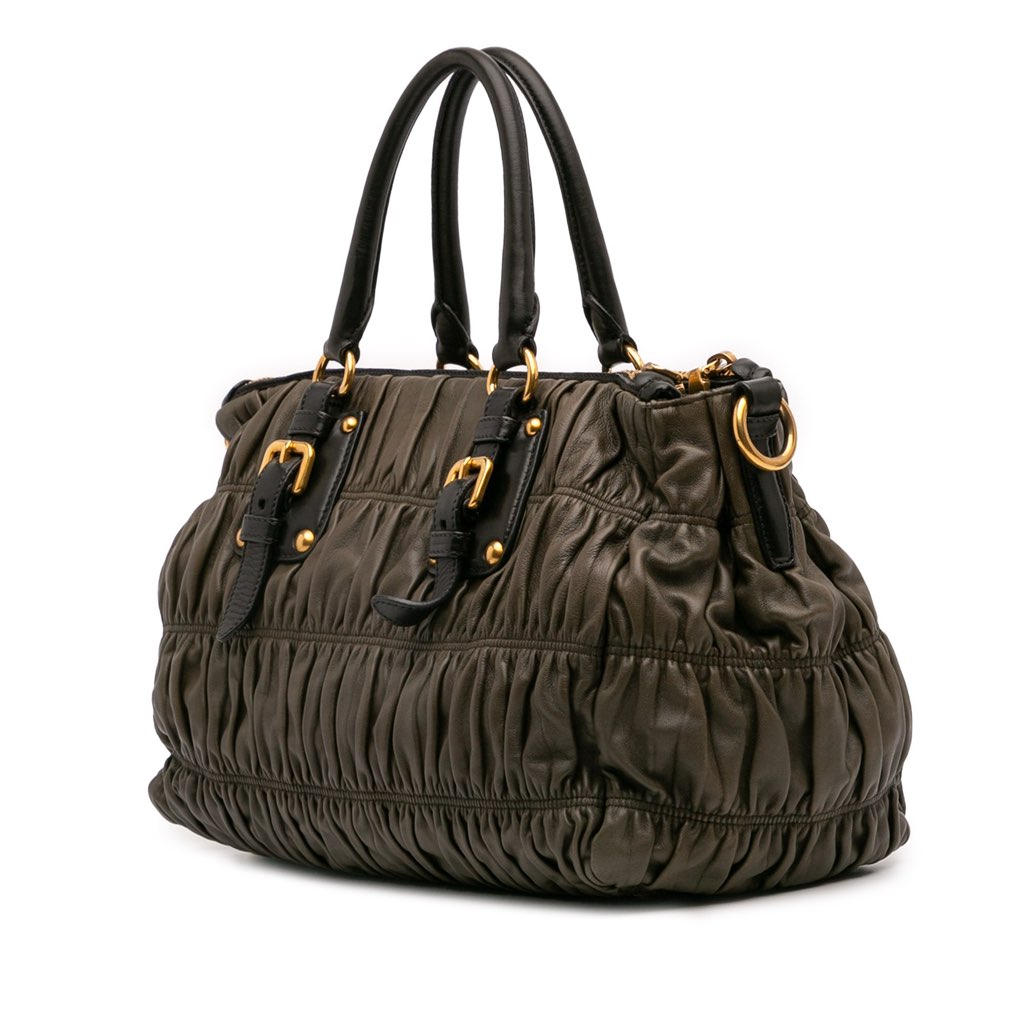 Prada Bicolor Nappa Gaufre Double Zip Satchel - Back view