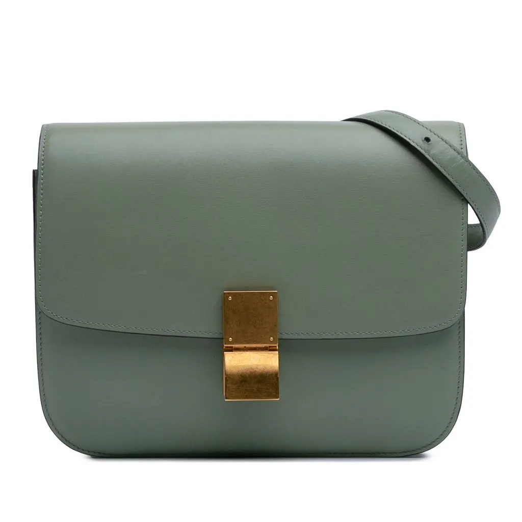 Celine Medium Calfskin Classic Box Green Leather Good - Front View