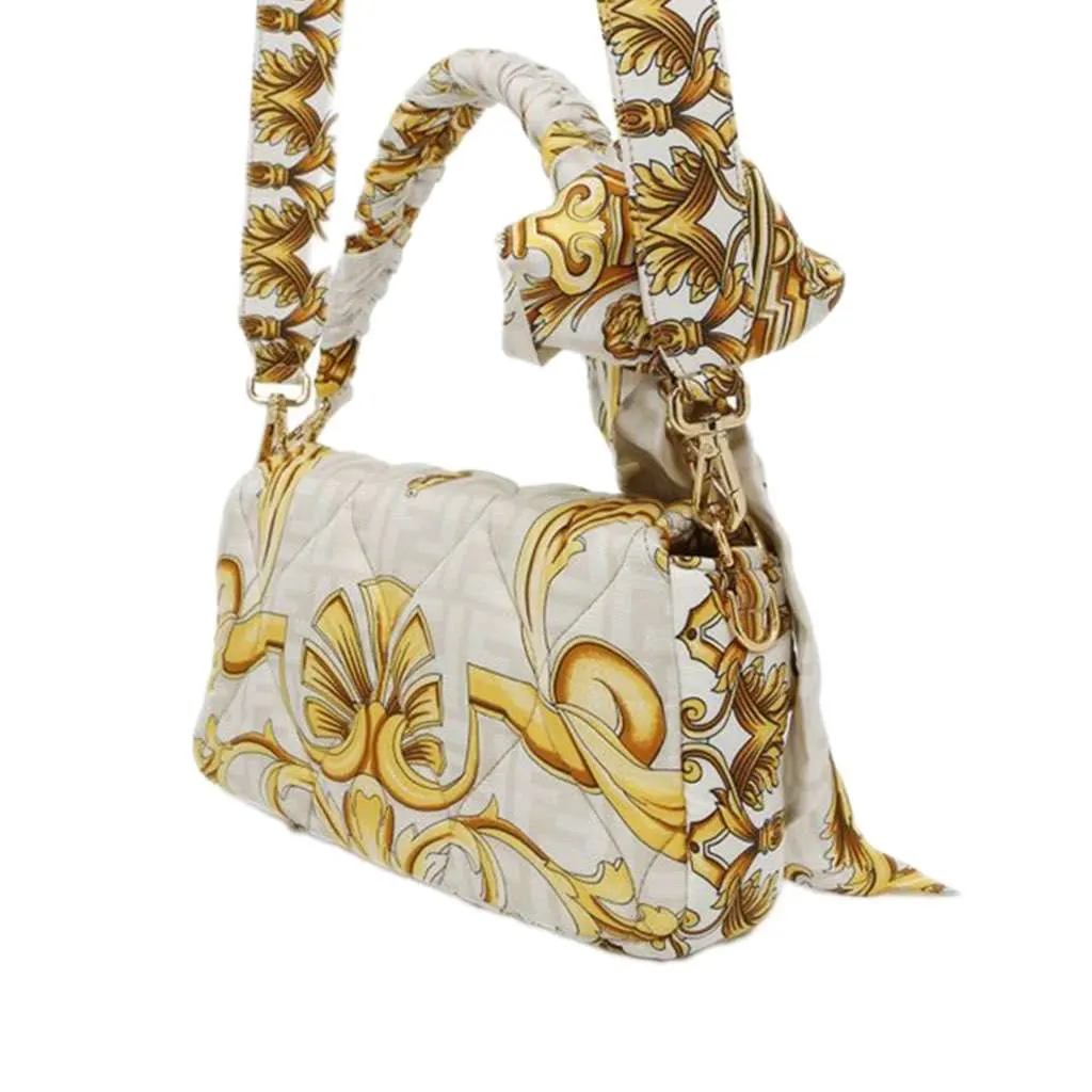 Fendi Versace Fendace FF Baroque Print Silk Baguette Satchel White Silk Good - Back View