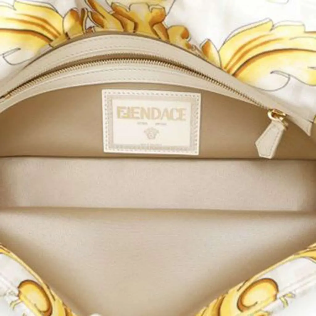Fendi Versace Fendace FF Baroque Print Silk Baguette Satchel White Silk Good - Model View
