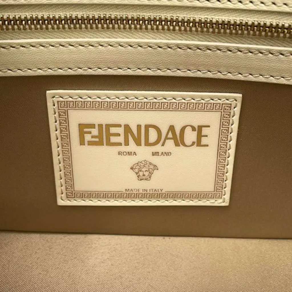 Fendi Versace Fendace FF Baroque Print Silk Baguette Satchel White Silk Good - Box View