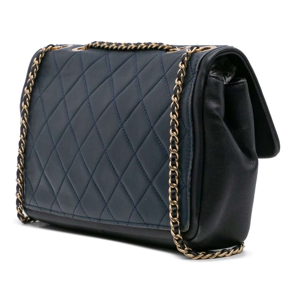 Chanel Medium Bicolor Calfskin Graphic Flap - Back view
