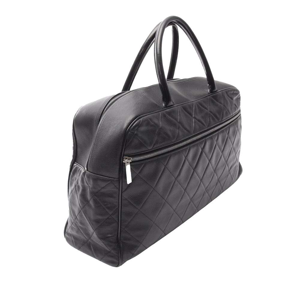 Chanel Large Quilted Caviar and Patent Logo Bowler Bag - 2