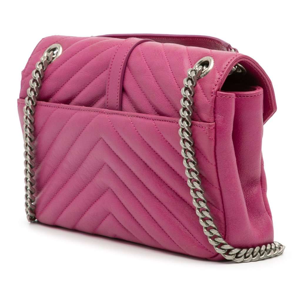 Saint Laurent Medium Chevron Sheepskin Monogram Chain Bag - Back view