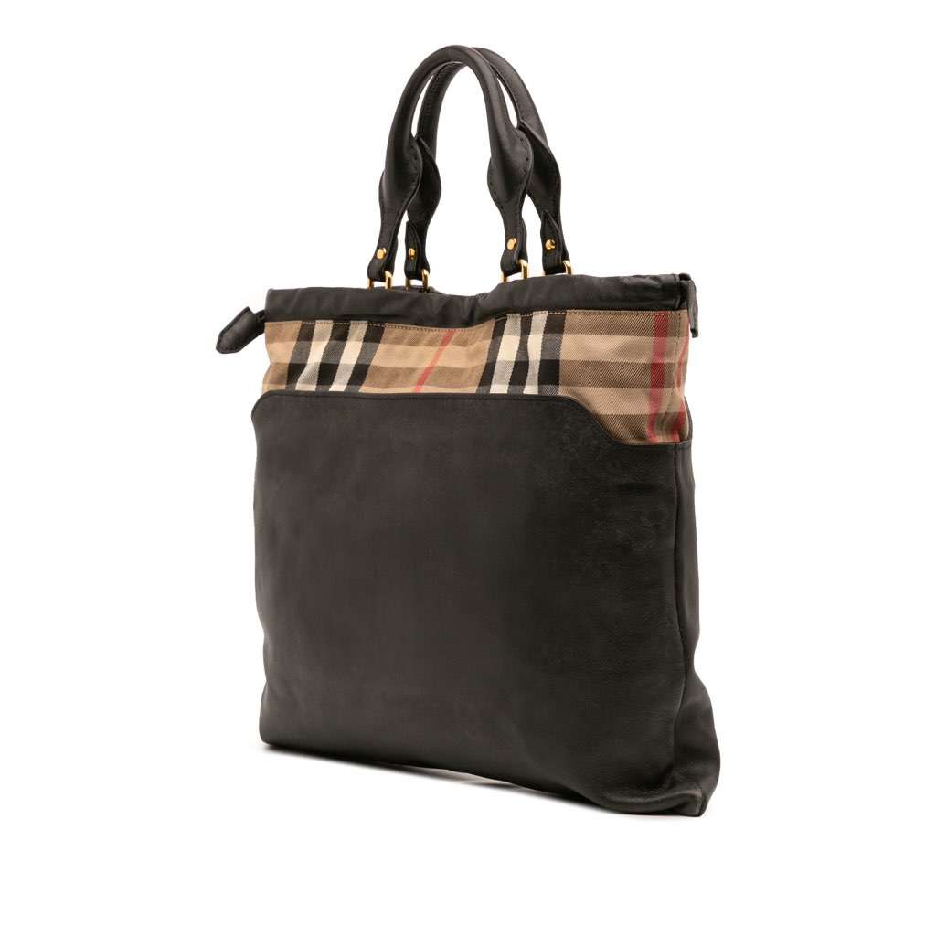 Burberry House Check Trimmed Leather Big Crush Convertible Tote - 2