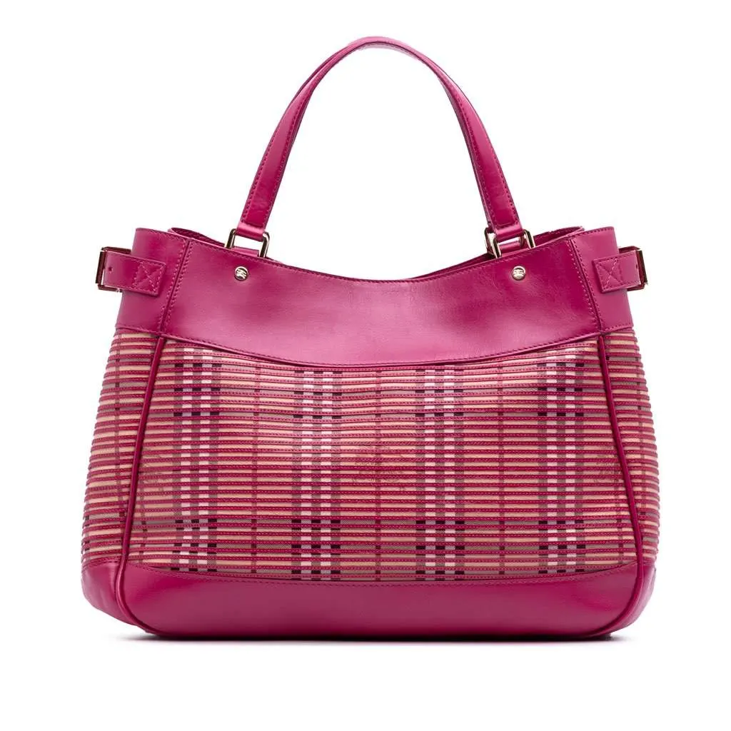 Burberry Haymarket Check Coated Canvas Ravensdon Tote Pink Canvas Good - Front View