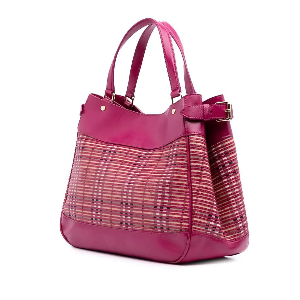 Burberry Haymarket Check Coated Canvas Ravensdon Tote Pink Canvas Good - Back View