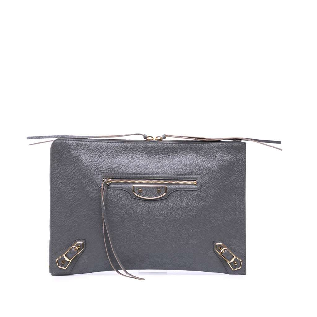 Balenciaga Goatskin Motocross Classic Metallic Edge Clutch