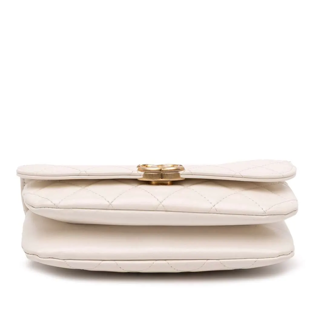 Chanel Quilted Shiny Lambskin Flap with Chain White Leather Good - Inside View