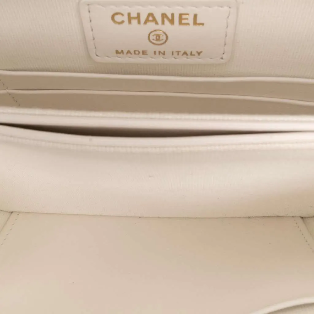 Chanel Quilted Shiny Lambskin Flap with Chain White Leather Good - Model View