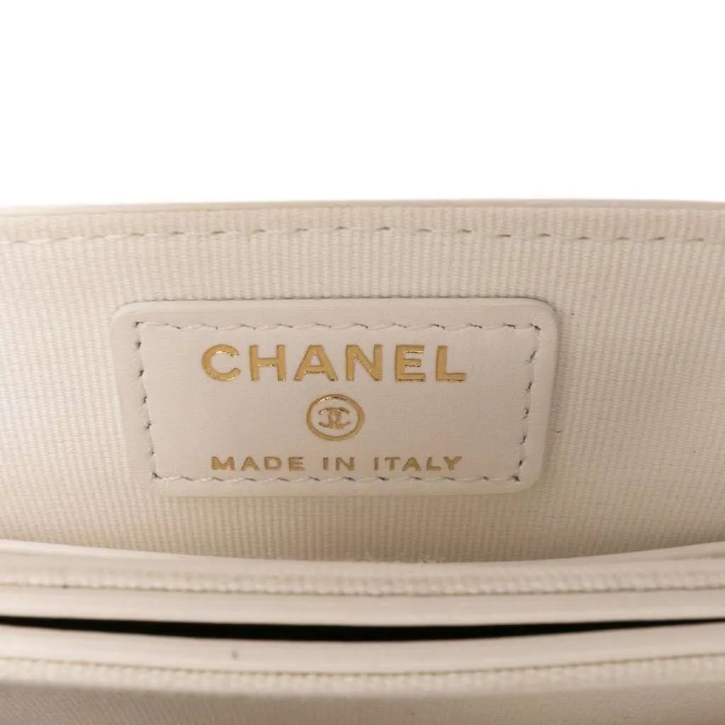 Chanel Quilted Shiny Lambskin Flap with Chain White Leather Good - Box View